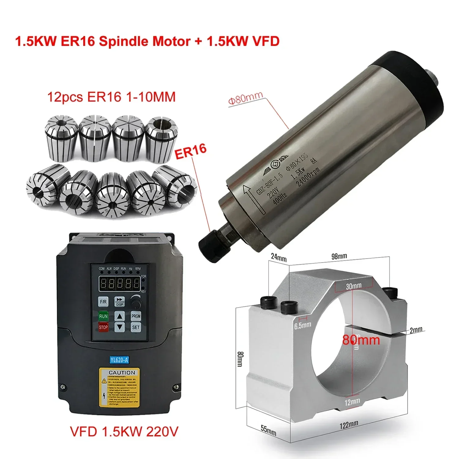 Er20 Collet Chuck Spindle Motor 220V - CNC Luftgekühlter 800W 1500W 2200W Spindelmotor-Kit