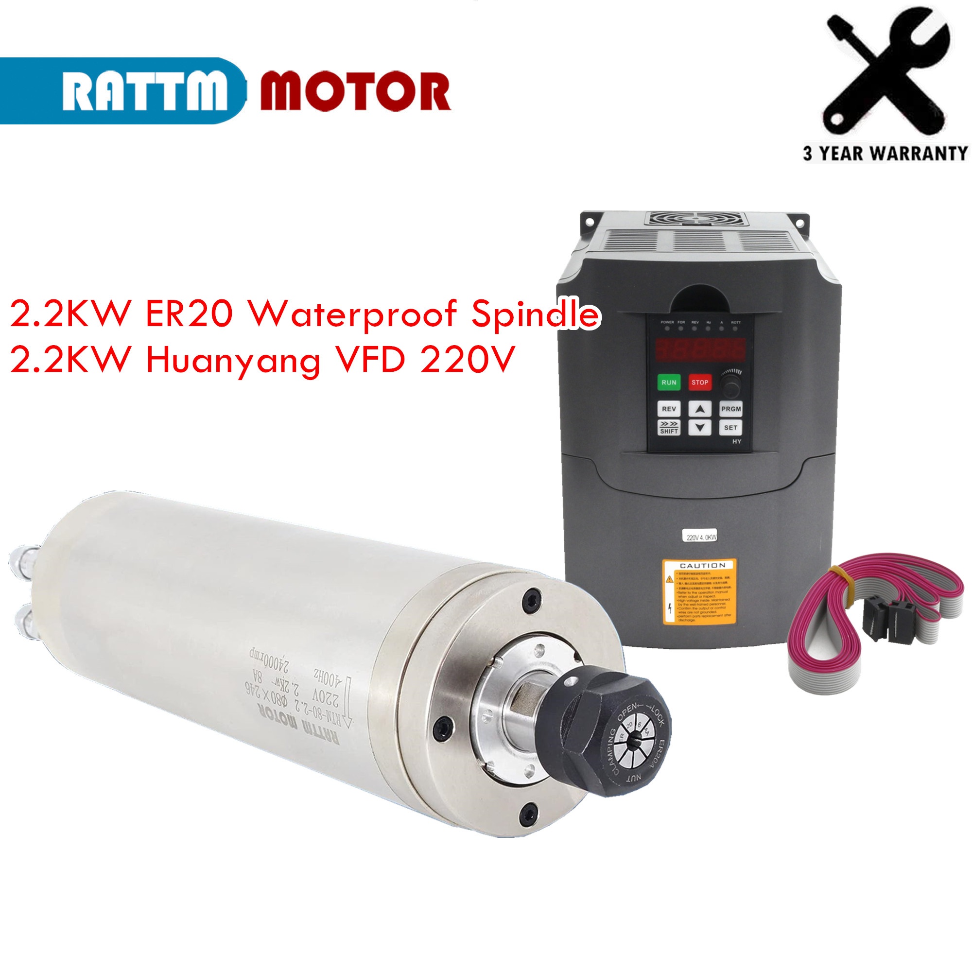 2.2Kw Water Cooled Spindle Kit Vfd - Wasserdichter wassergekühlter CNC-Spindelmotor-Kit 2,2 kW ER20
