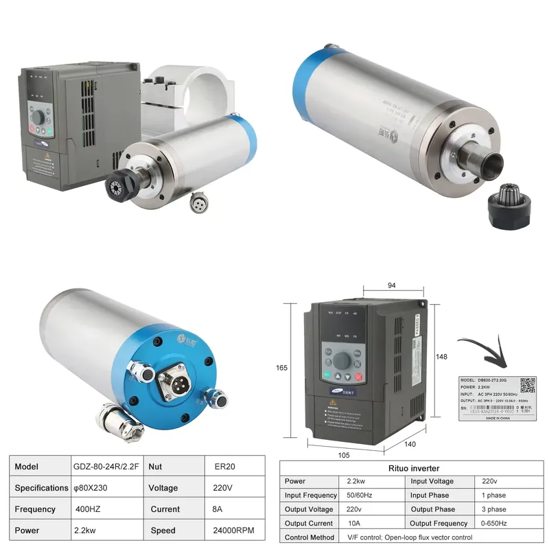 2026 China*Fabrik* ER20 2,2kW  – 2.2Kw Water Cooled Spindle Kit Vfd Bewertung und Preis